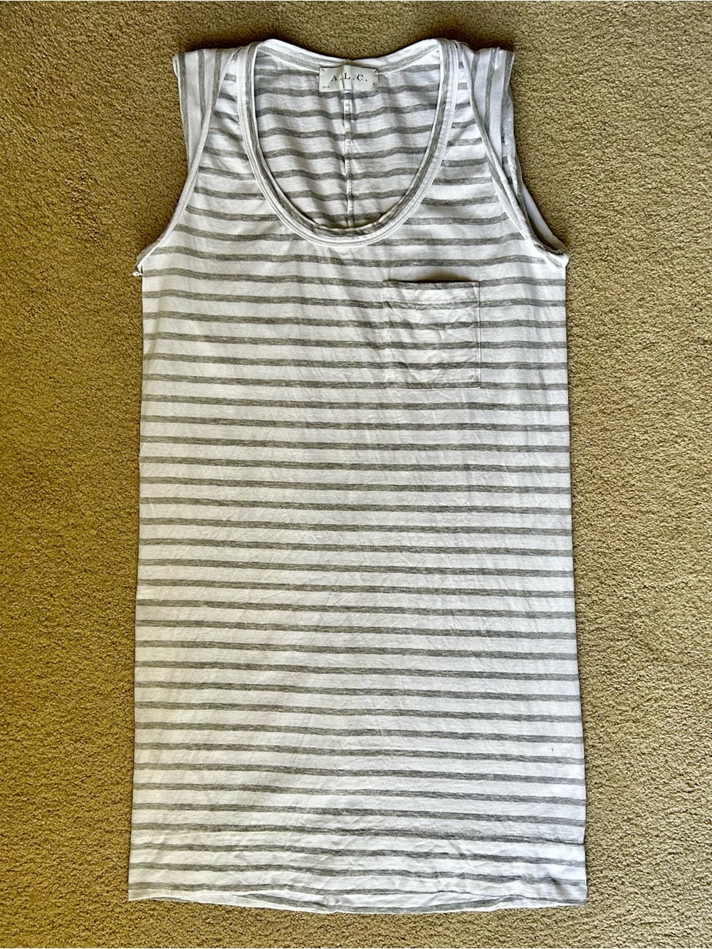 ALC White / Grey Striped Dress | Sleeveless Mini | 100% Cotton | XS